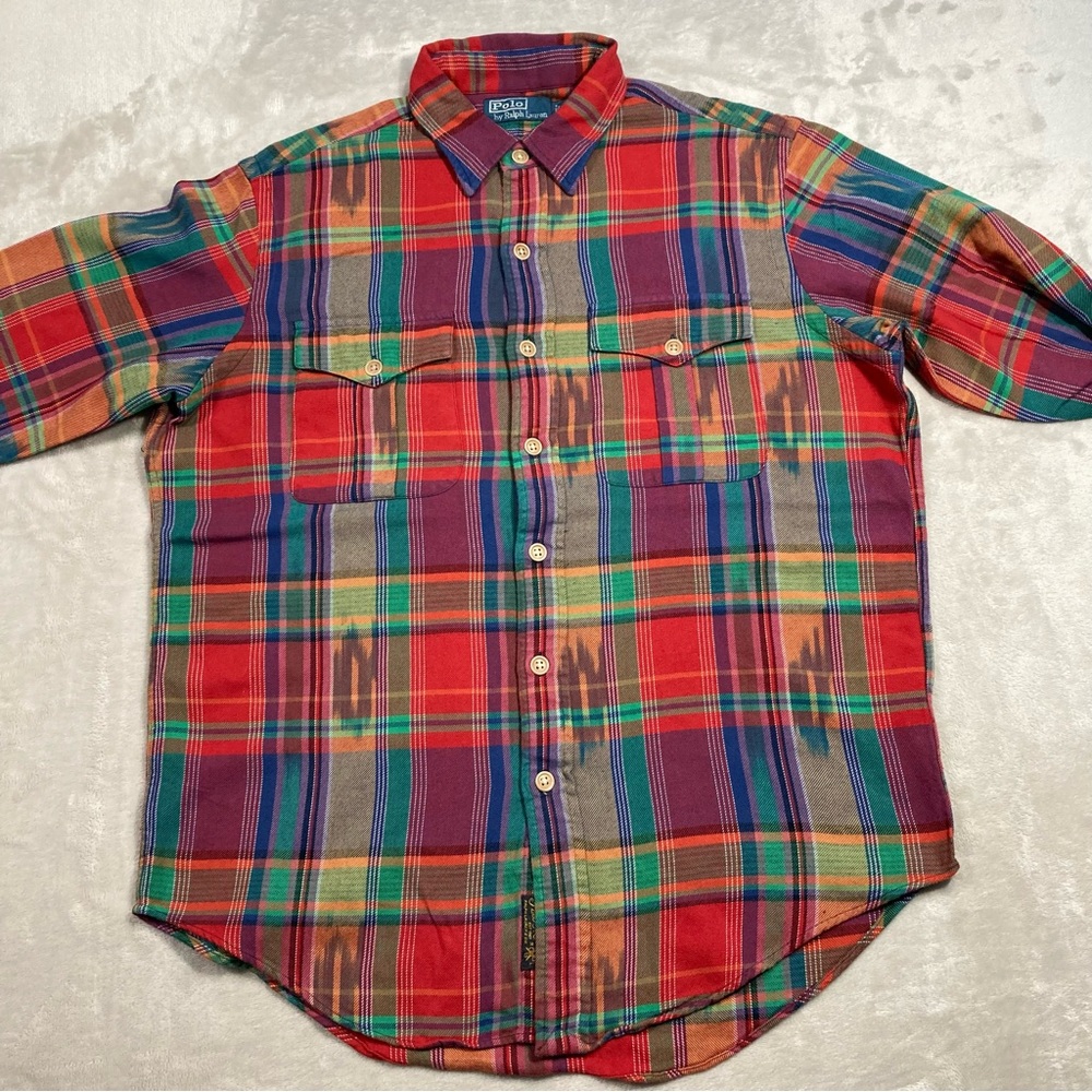 Vintage Polo Ralph Lauren Plaid Aztec Southwestern Button Up Shirt Flannel Ranch - Picture 2 of 9